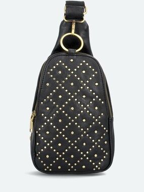 Moda Luxe Black Crossbody Sling Bag with Gold Studs